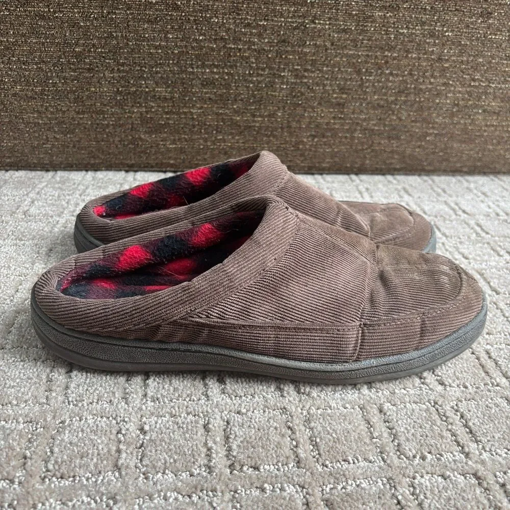 G.H Bass & Co Corduroy Slippers Mens 11 Brown Flannel Lined Slip On Warm